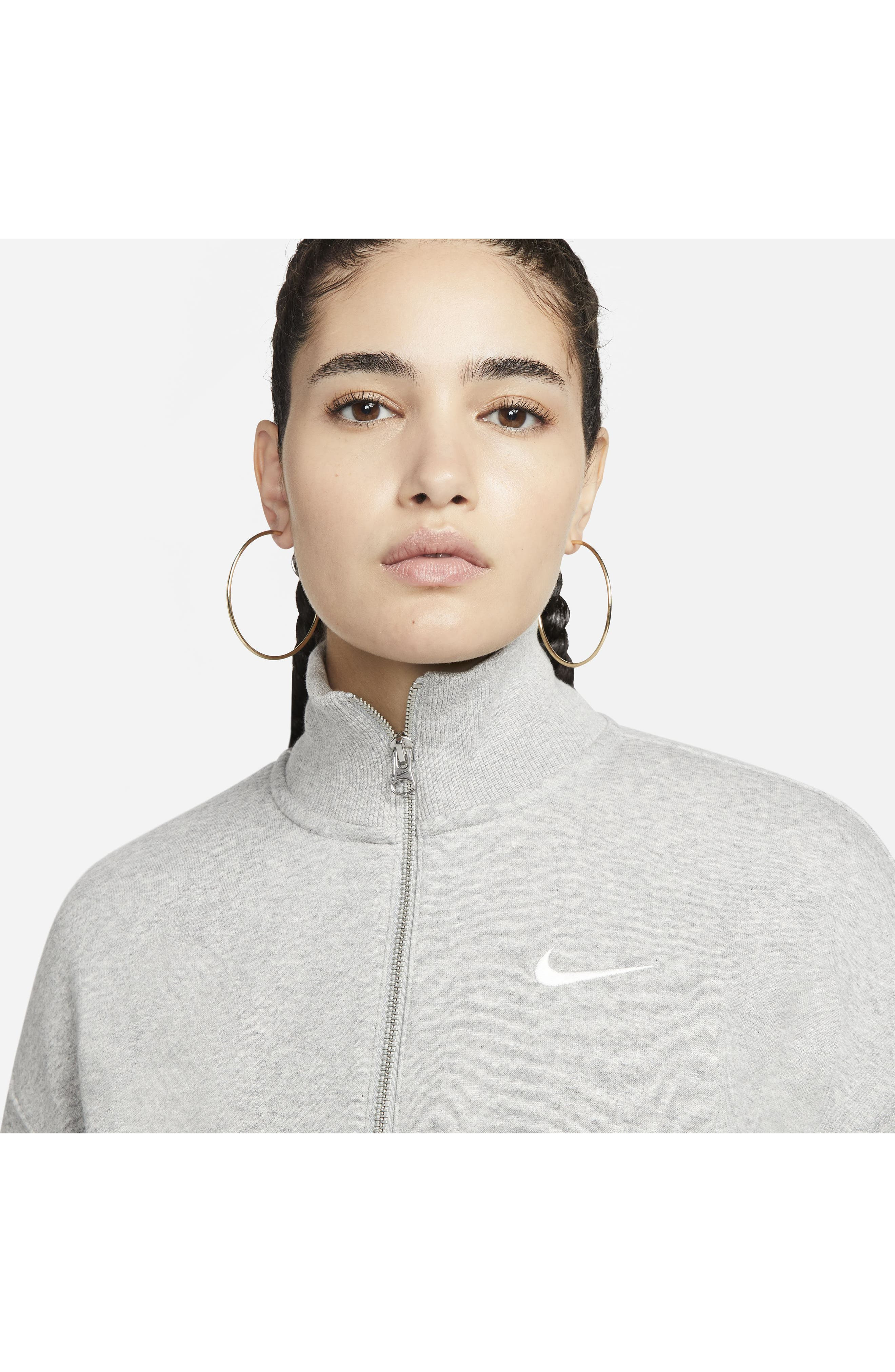 Nike Sportswear Phoenix Fleece Crop Sweatshirt in Dark Grey Heather/Sail at Nordstrom - 4