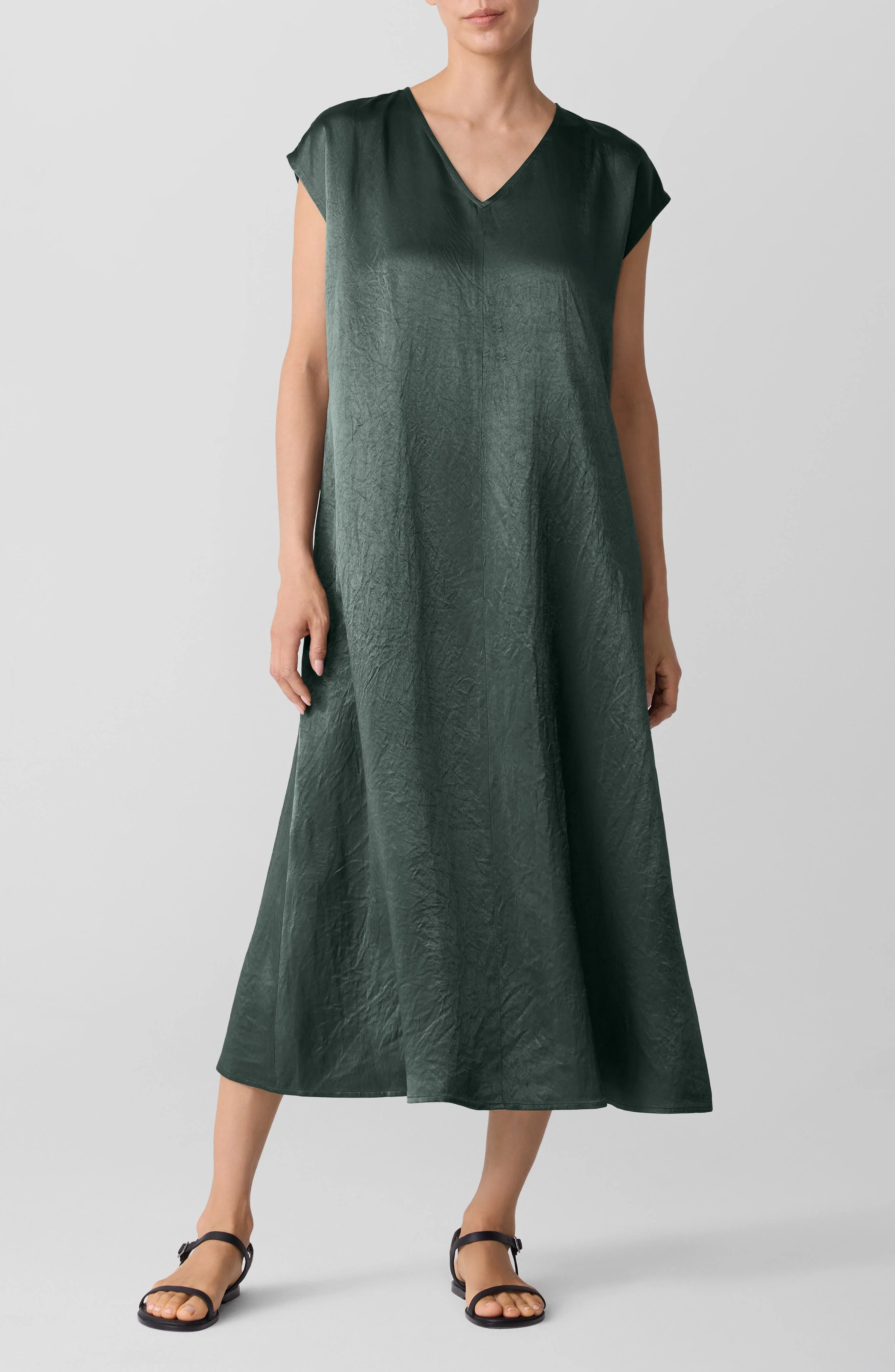 Eileen Fisher Crinkled Satin Dress in Everglade at Nordstrom - 1