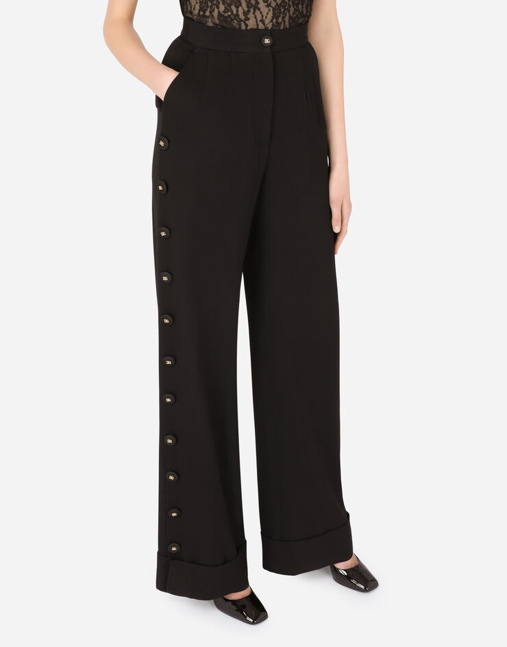 Piqué palazzo pants with buttons and turn-ups - 4