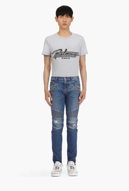 Tapered ripped blue cotton jeans - 4