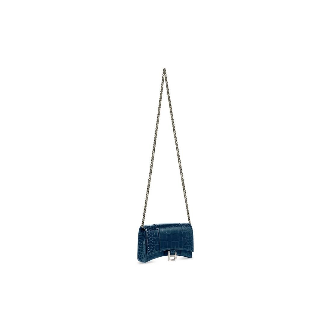 Women's Hourglass Wallet With Chain Crocodile Embossed in Dark Blue - 2
