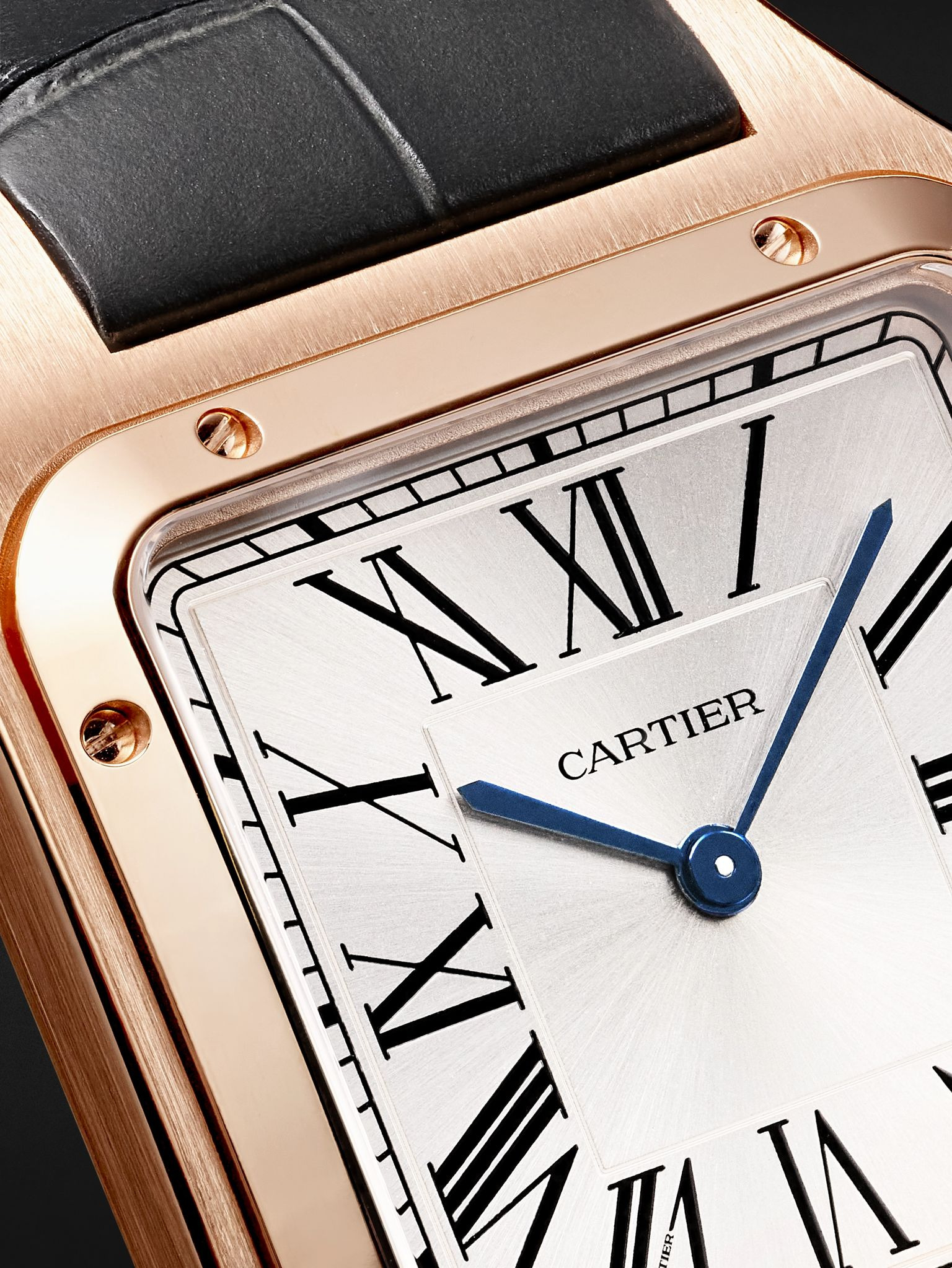 Santos-Dumont Large 43.5mm 18-Karat Rose Gold and Alligator Watch, Ref. No. CRWGSA0116 White - 5
