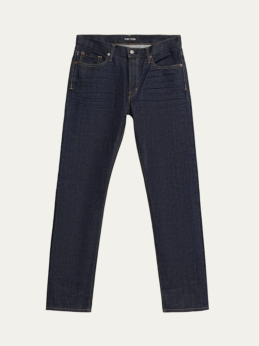 Men's Dark Rinse Selvedge Straight-Fit Jeans - 1