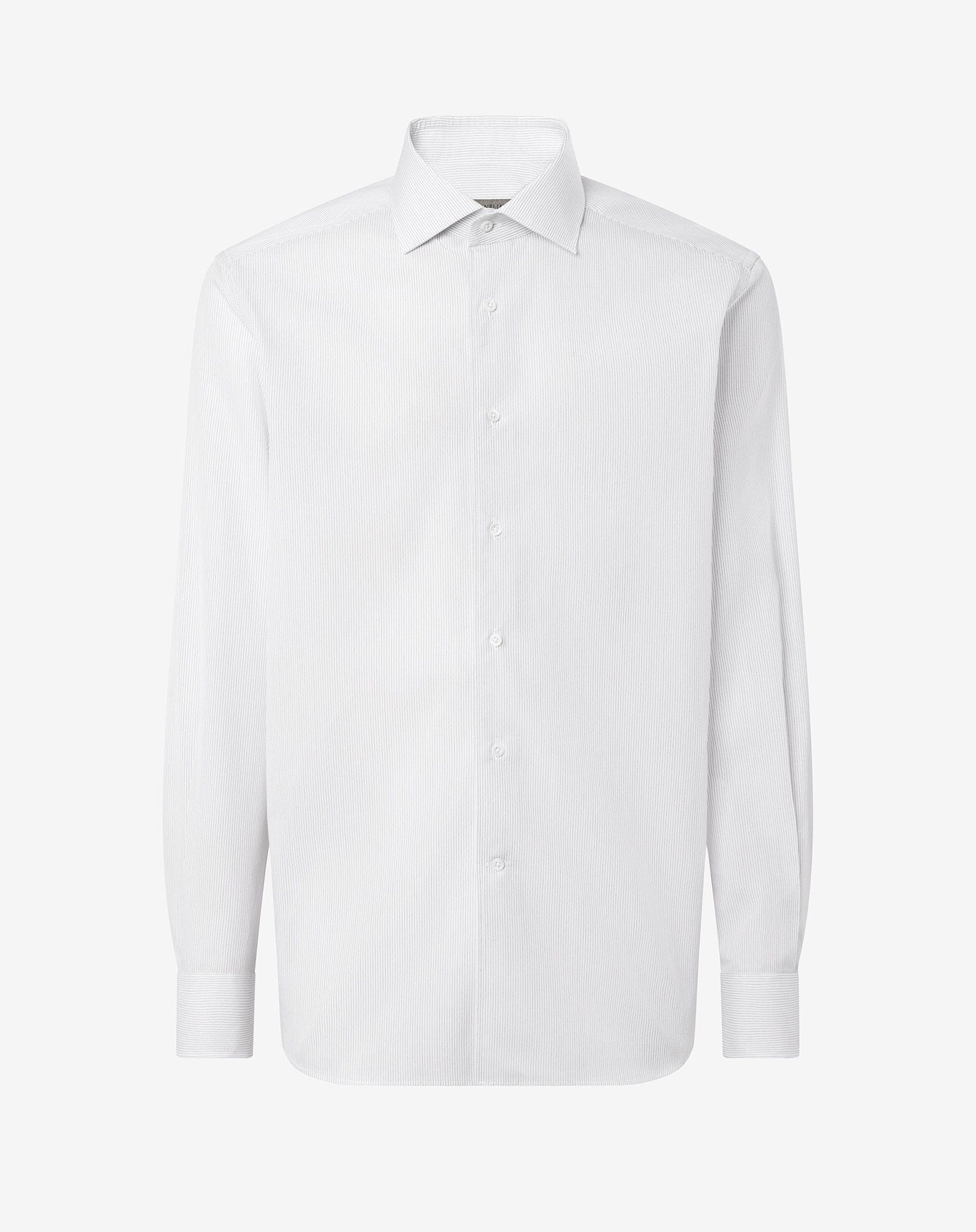 White cotton shirt with blue stripes - 1
