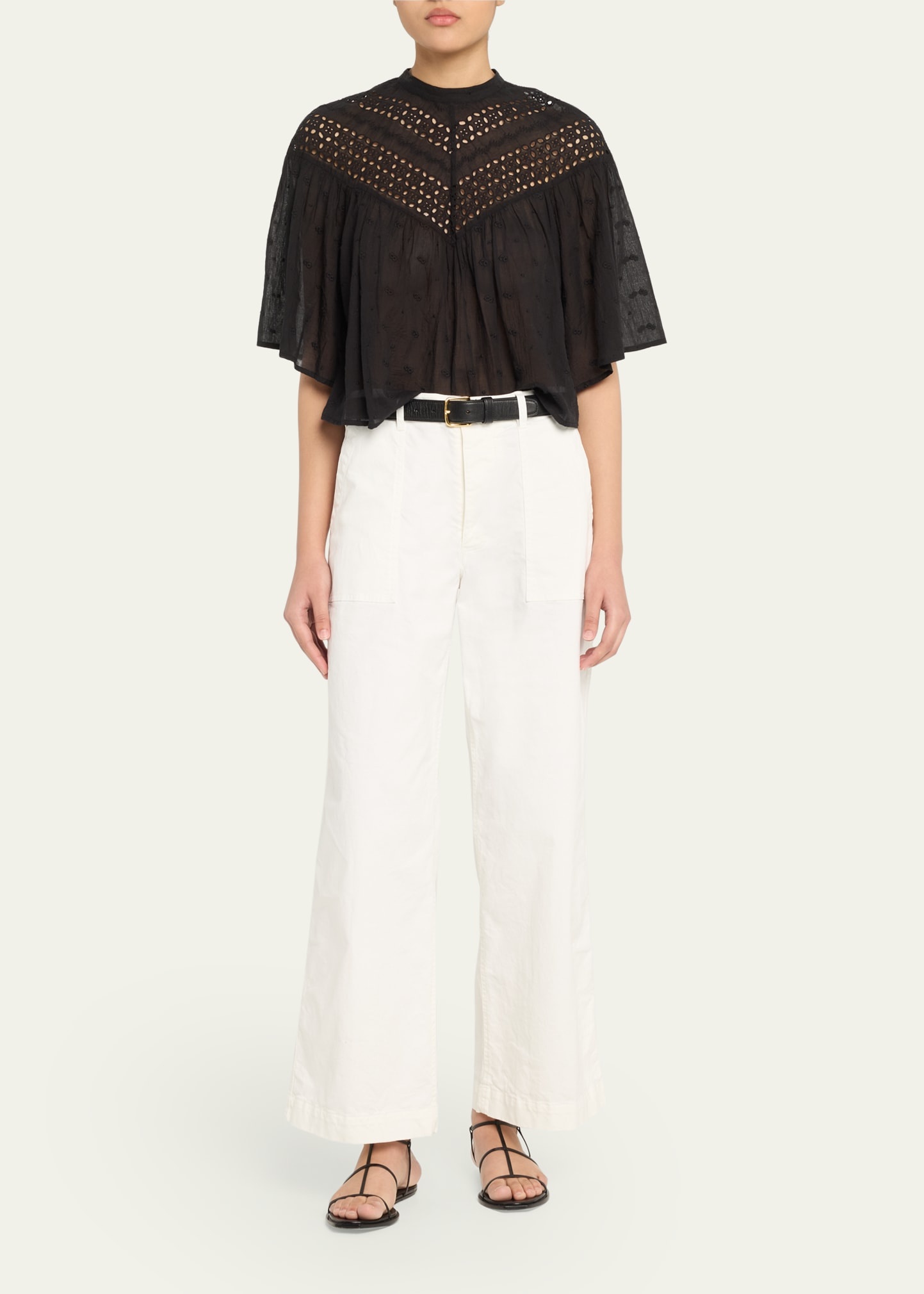 Mikki Eyelet Yoke Washed Cotton Blouse - 2