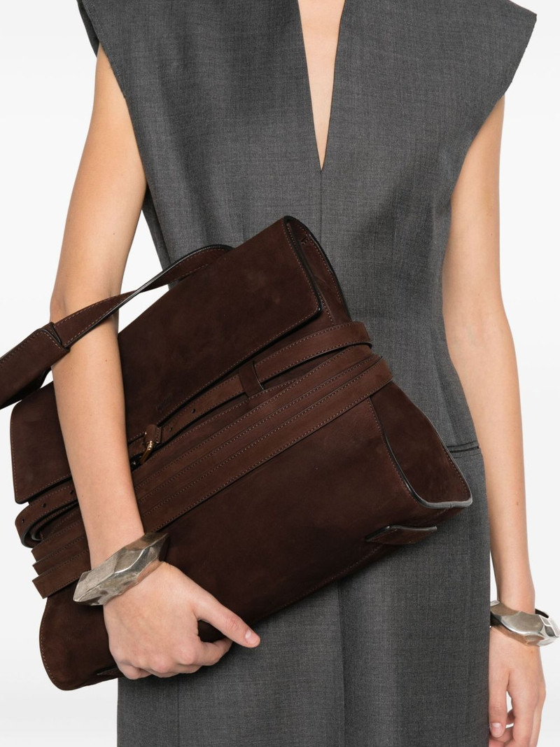 Moschino buckle nubuck leather tote bag outlook