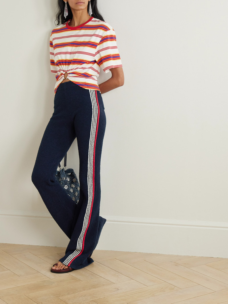 rabanne Embroidered Striped Cotton-blend Bouclé Straight-leg Pants outlook