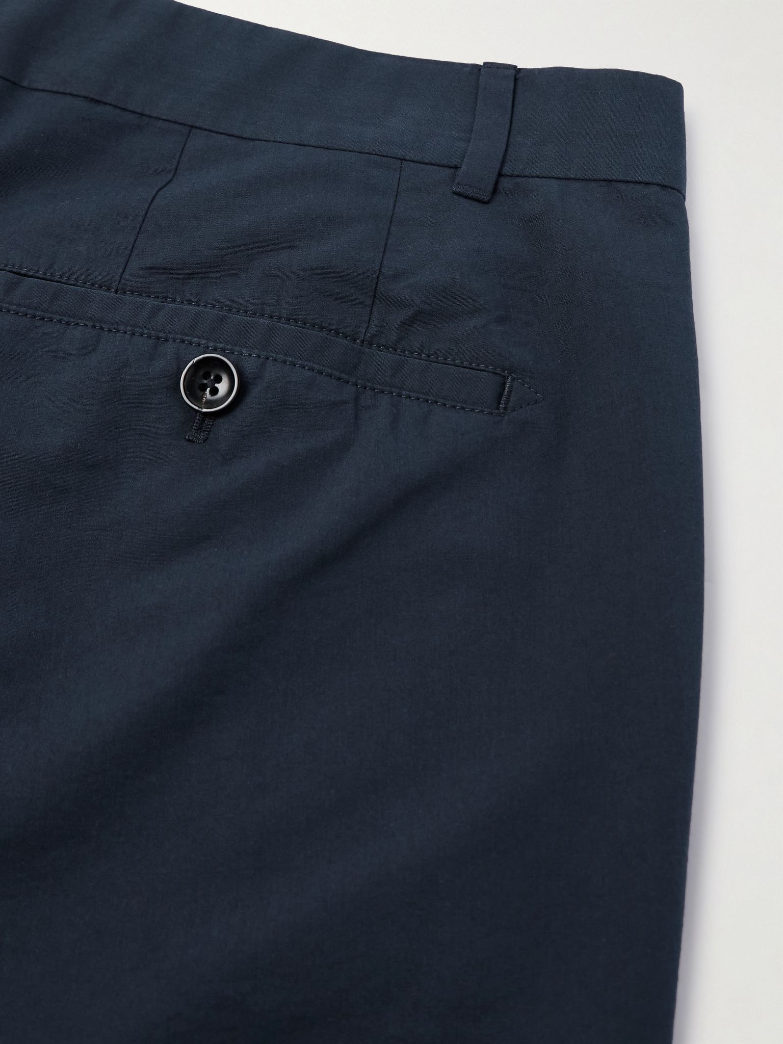 Straight-Leg Pleated Cotton and Silk-Blend Poplin Trousers Navy - 5