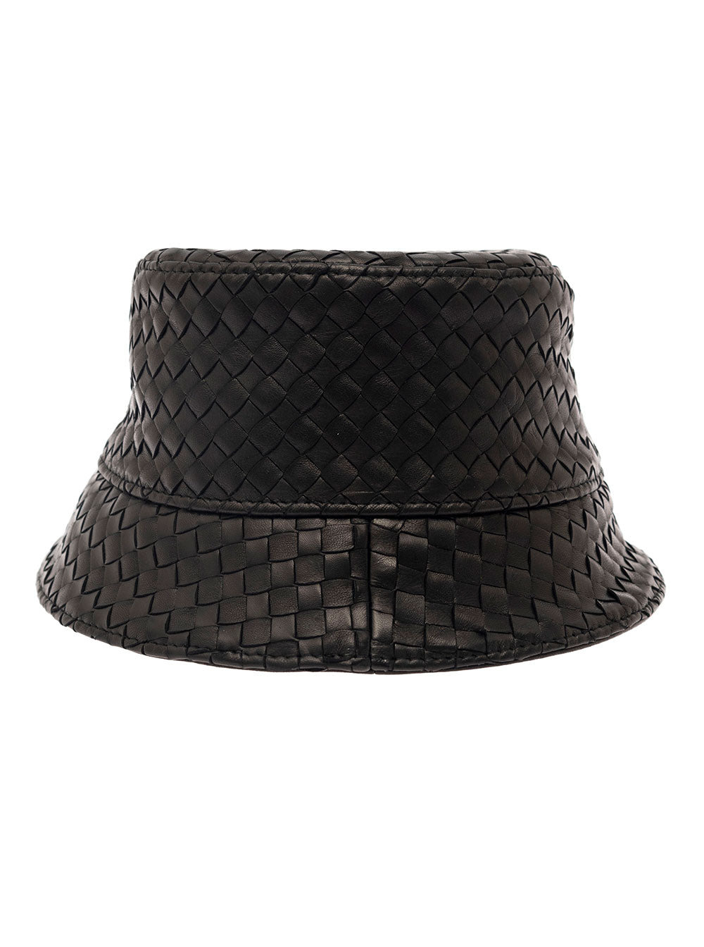 Bottega Veneta Men Black Bucket Hat With Metal Eyelets And Intreccio Motif In Leather Man - 2