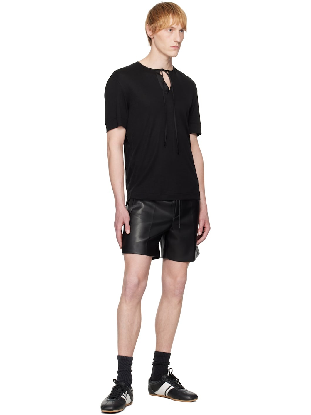 SSENSE Exclusive Black Drawstring Faux-Leather Shorts - 4