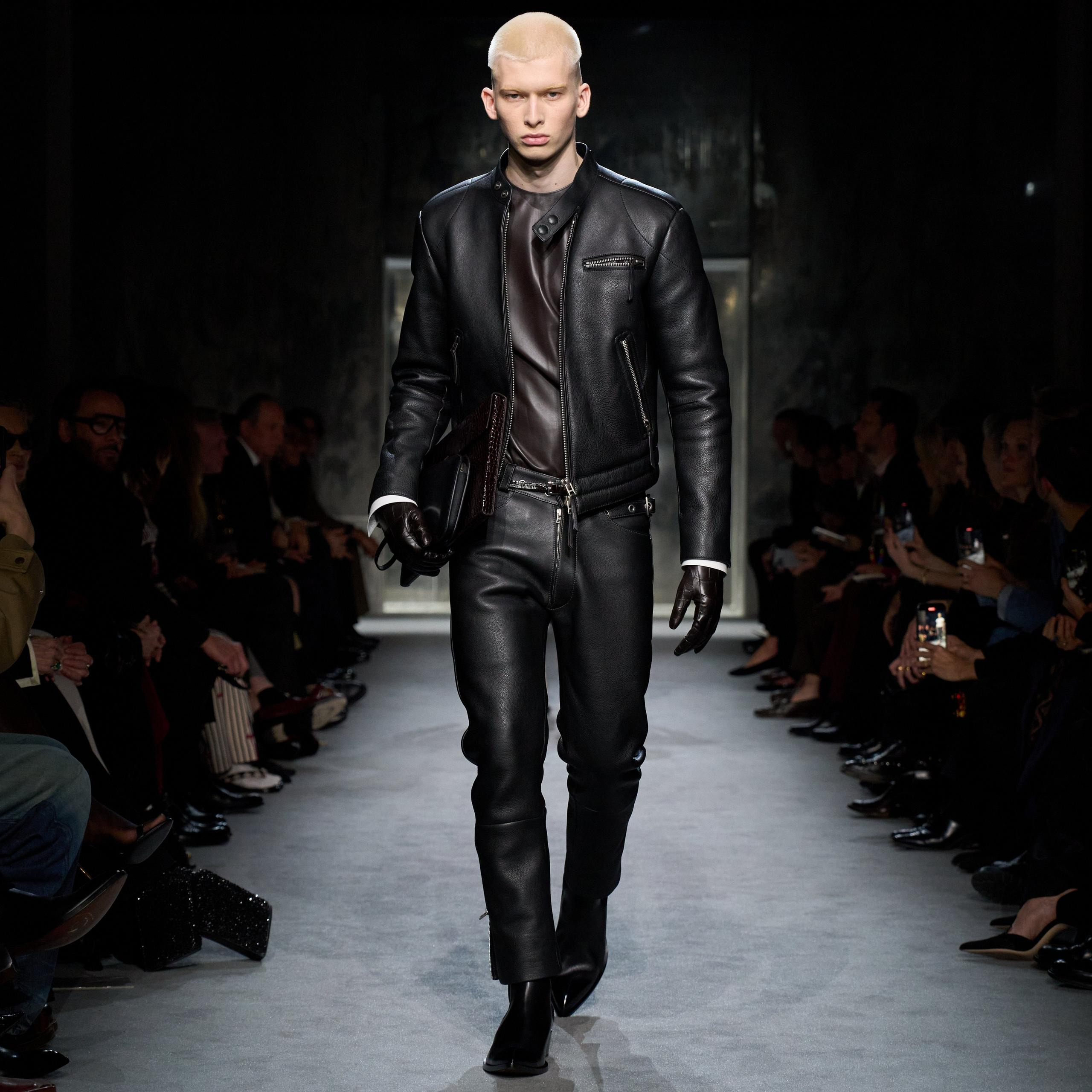 GRAIN LEATHER ZIP BIKER - 4
