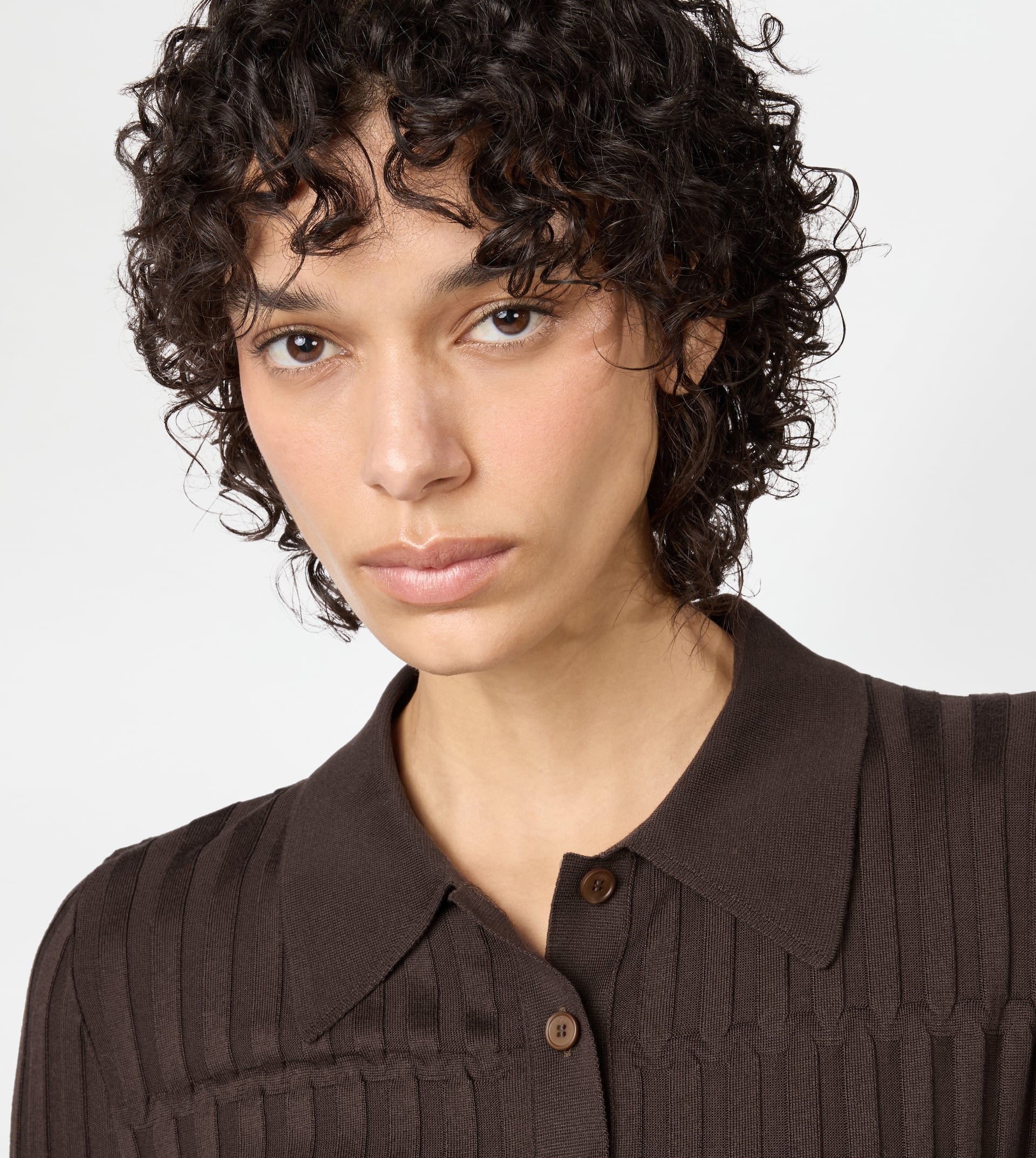HALF-LENGTH SLEEVED POLO SHIRT IN SILK - BROWN - 4