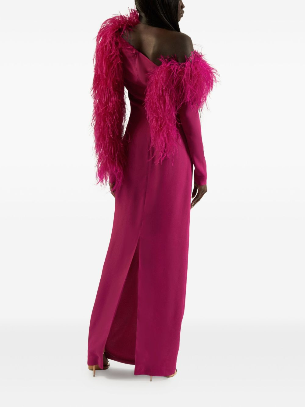 feather-trimmed one-shoulder dress - 2
