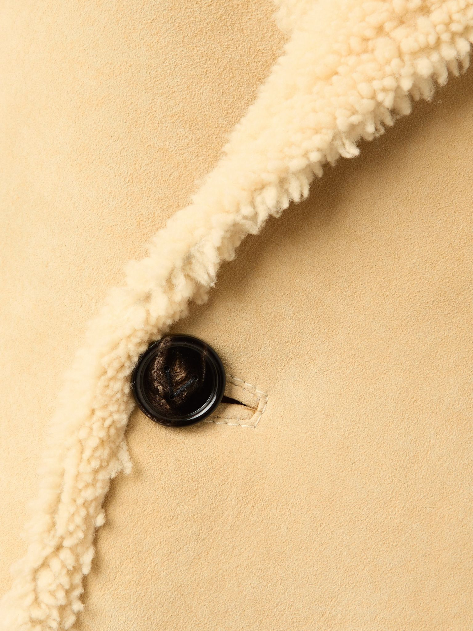 Double-breasted shearling coat Beige - 4