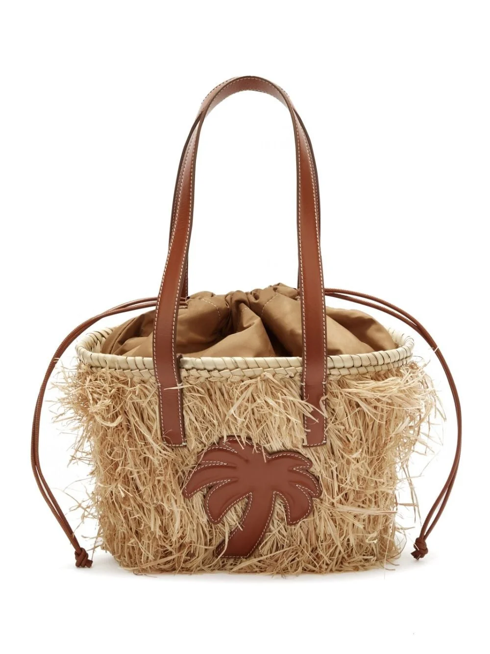 drawstring raffia basket bag - 1