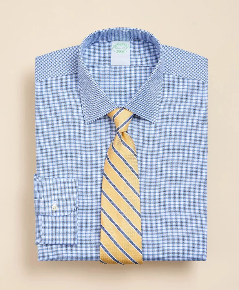 Brooks Brothers Explorer Collection Non-Iron Twill Ainsley Collar, Mini Check Dress Shirt - 1