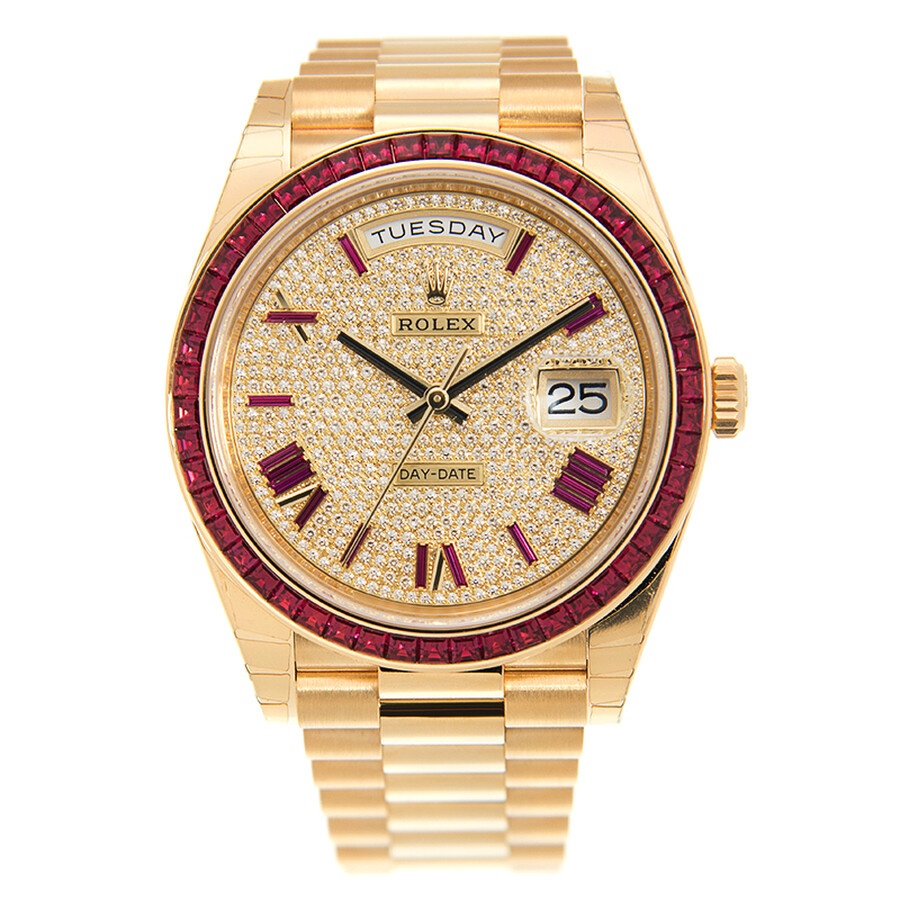 Rolex Day-Date 40 Diamond Pave W/ Red Sapphire Bezel Men's Watch 228398 DRRP - 2