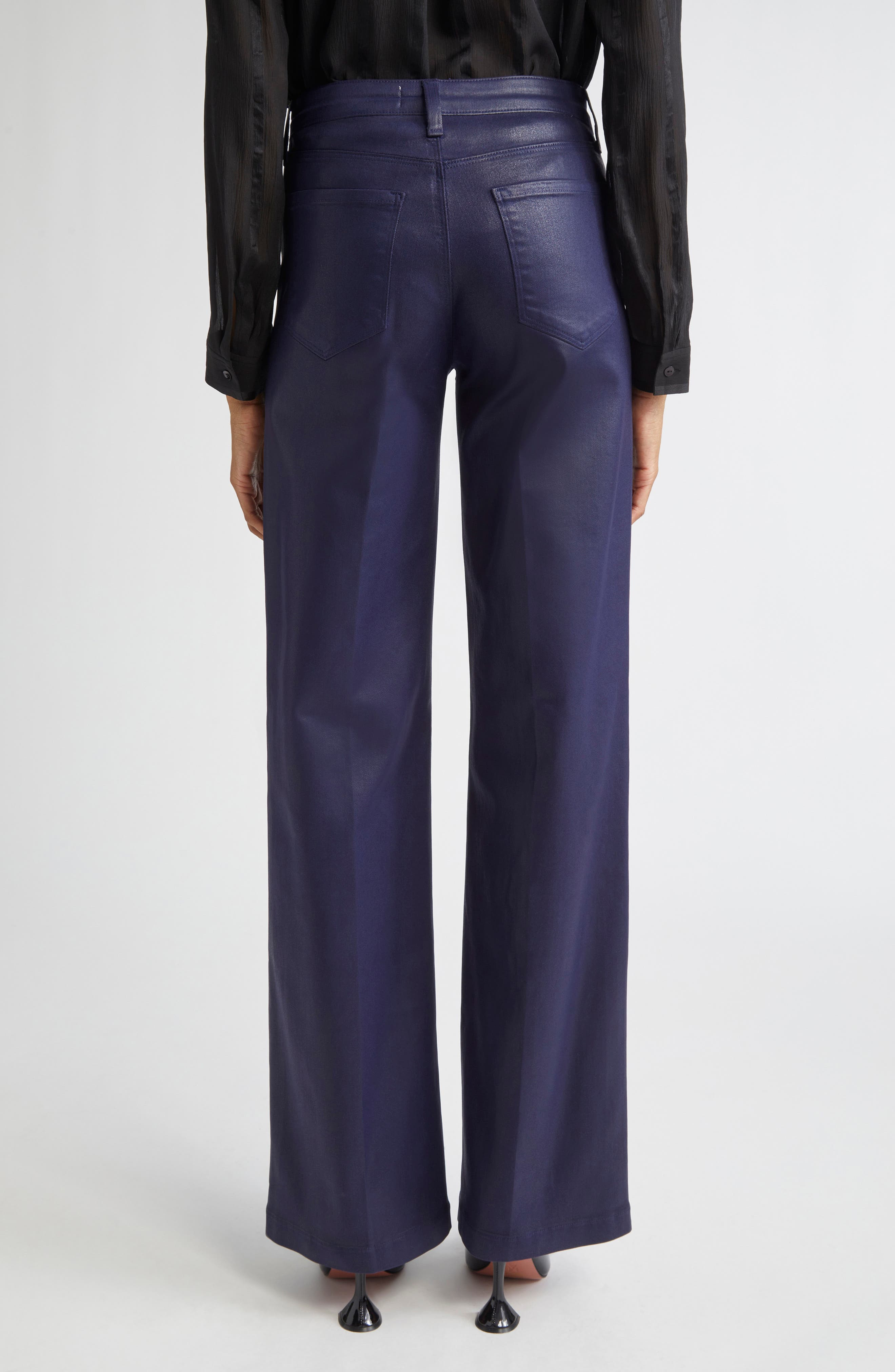 L'AGENCE Clayton High Waist Wide Leg Pants in Deep Midnight Coated at Nordstrom - 3