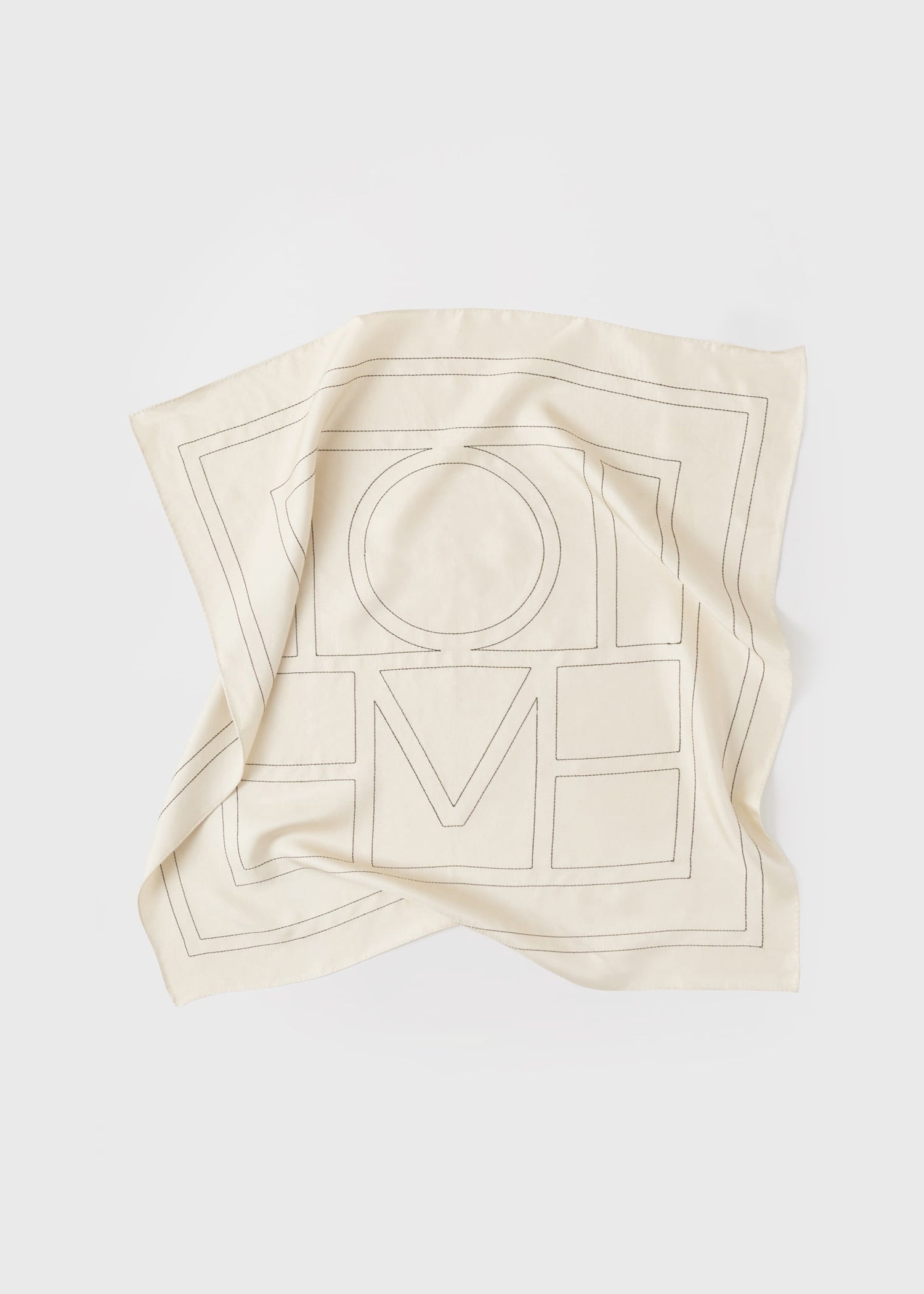 Embroidered monogram silk scarf creme - 4