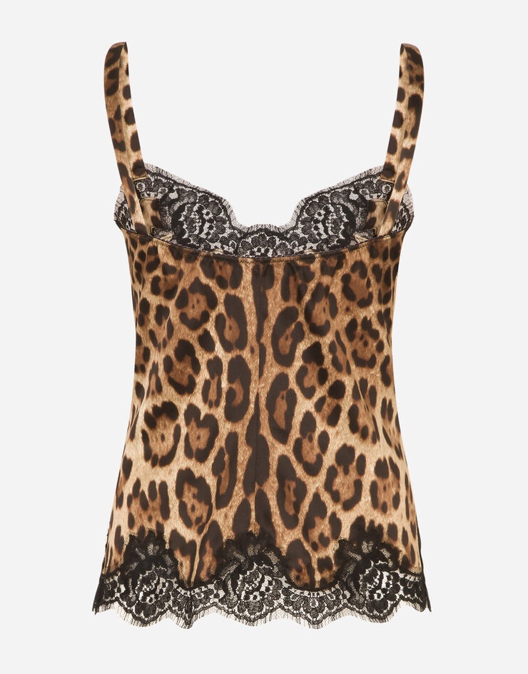 Leopard-print satin lingerie-style top with lace detailing - 4