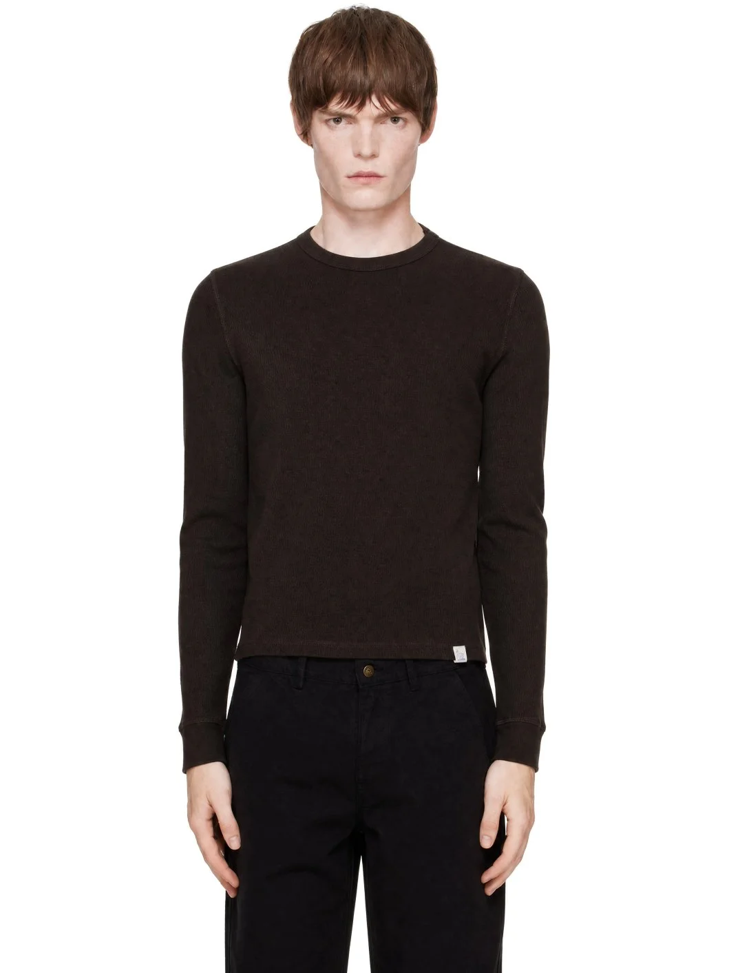 Brown Diamond-Patterned Cotton Thermal Longsleve T-shirt - 1
