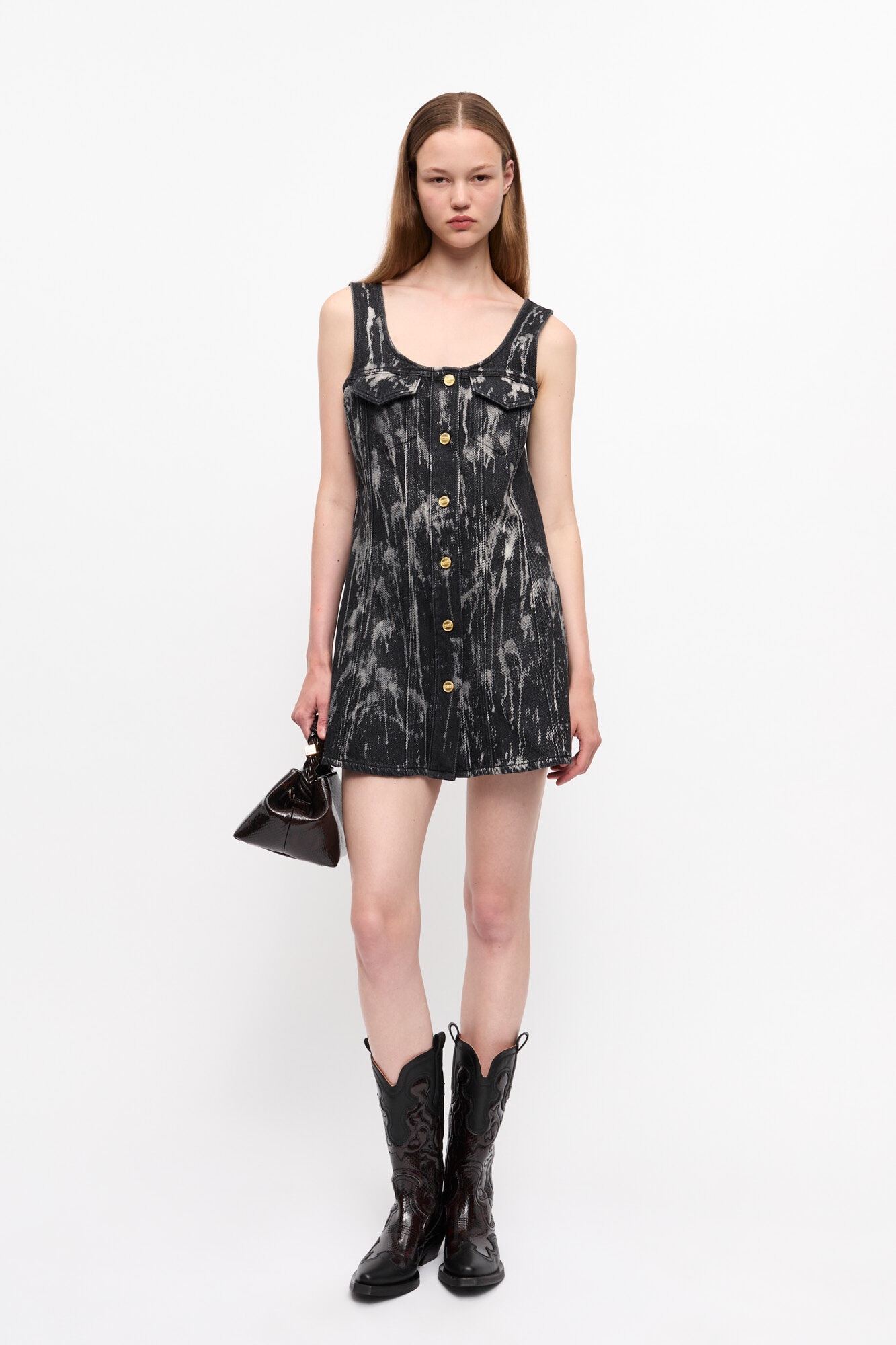 BLACK DENIM MINI DRESS - 2