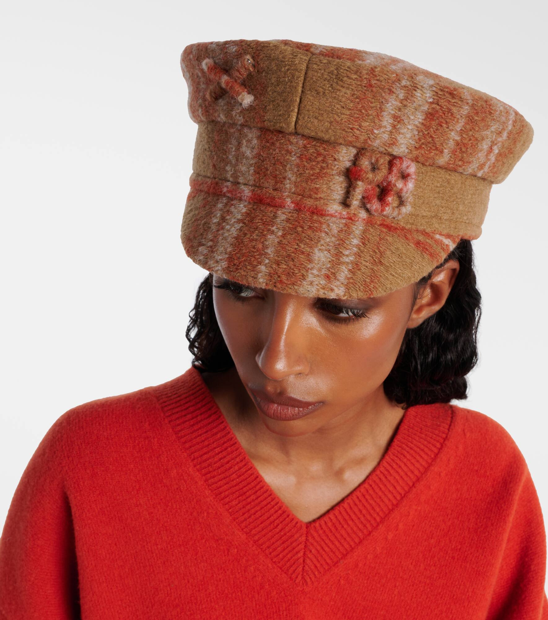 Checked wool-blend newsboy cap - 5