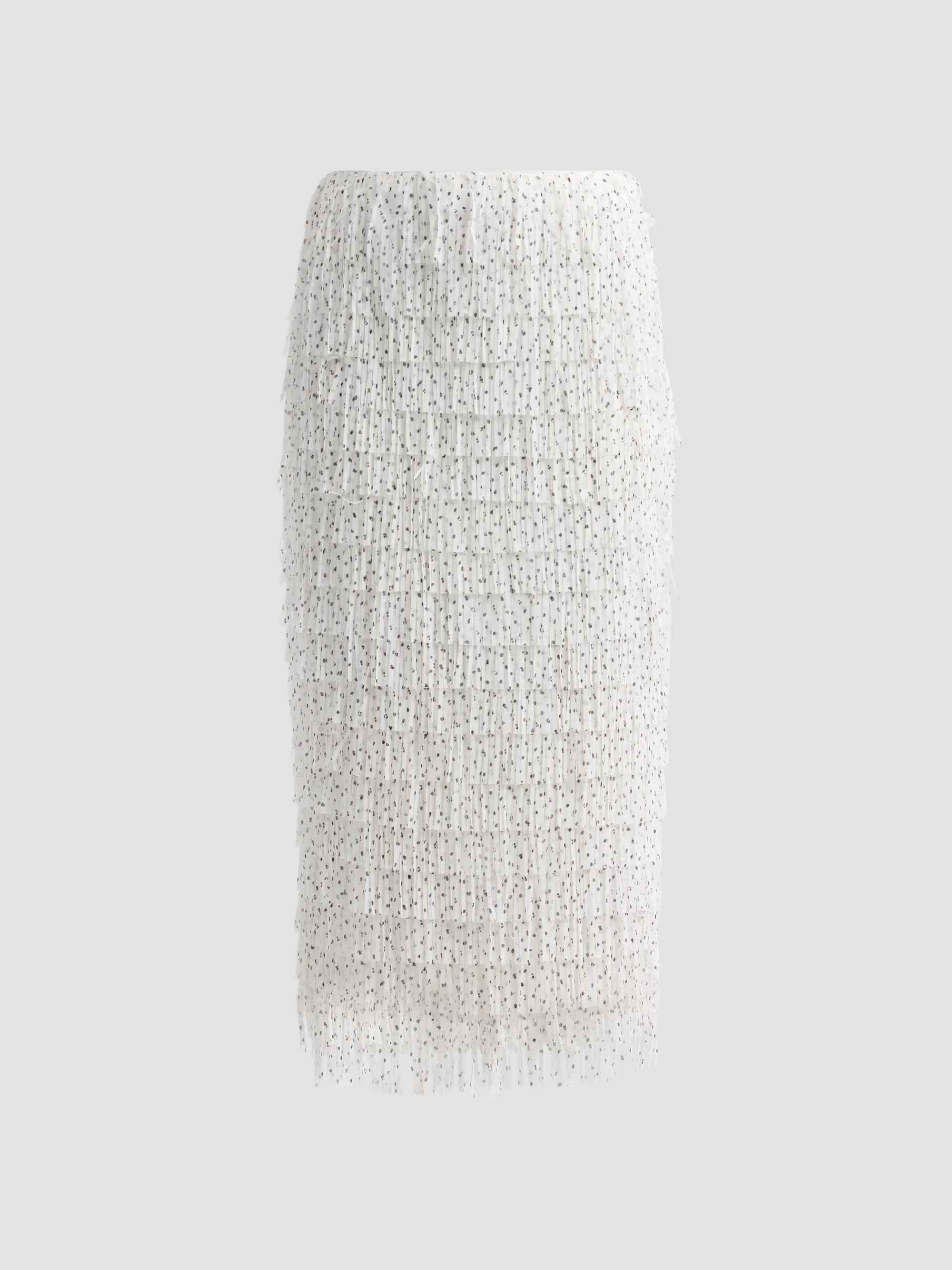Women's Roxanne Polka Dot Fringe Midi Skirt - White Black - 1