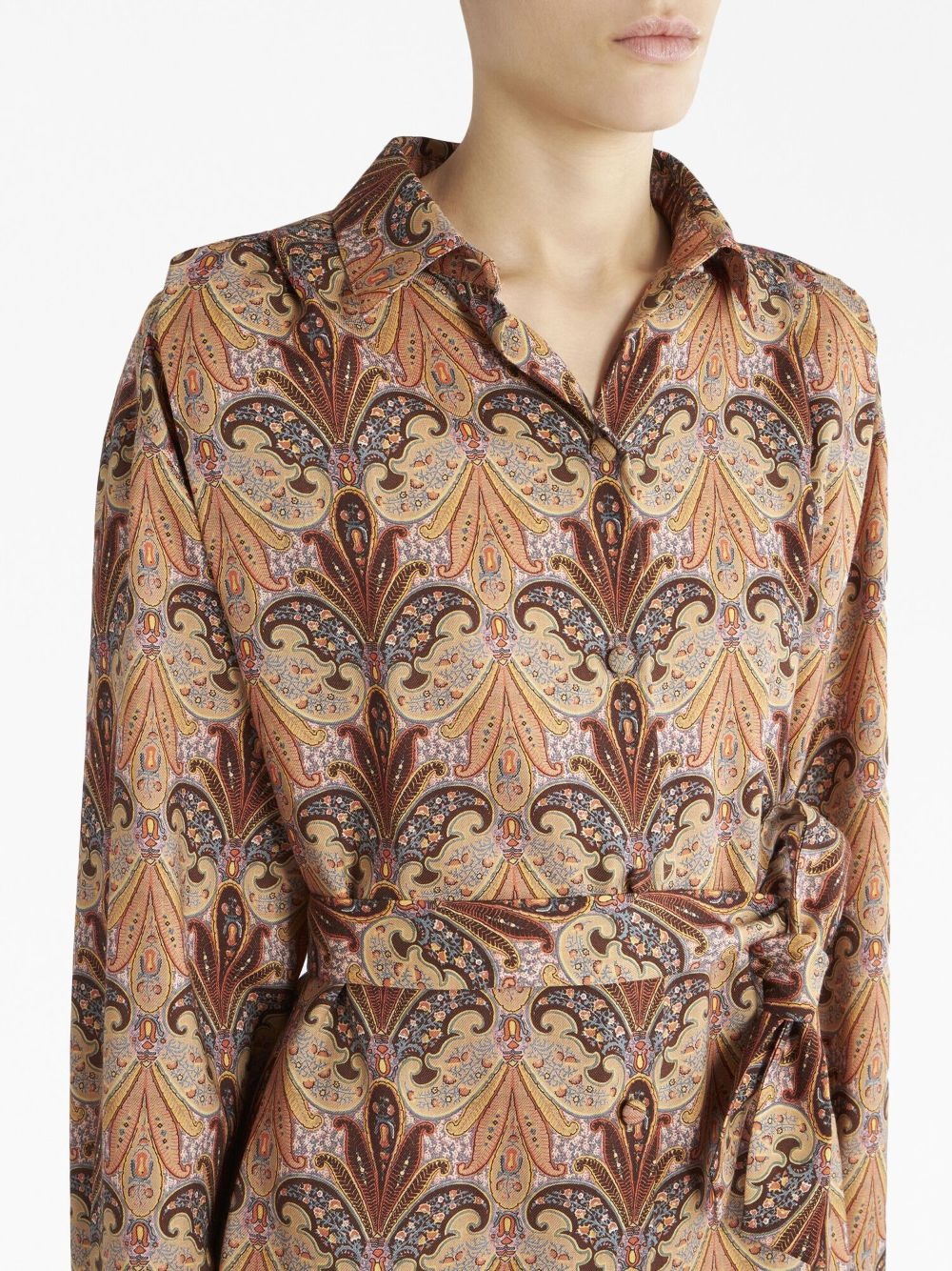 paisley-print belted midi shirtdress - 4