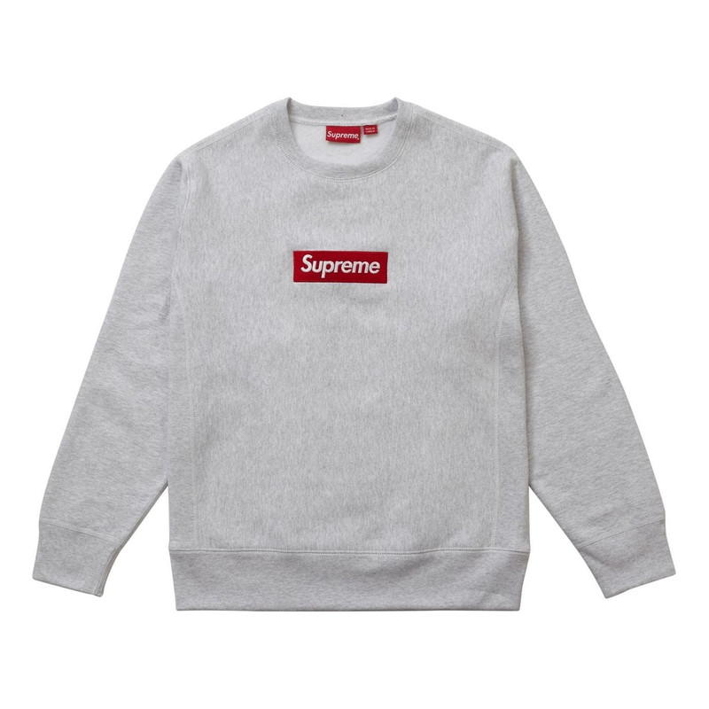 Supreme FW18 Box Logo Crewneck Ash Grey Classic Round Neck Pullover Unisex Gray SUP-FW18-1071 - 1