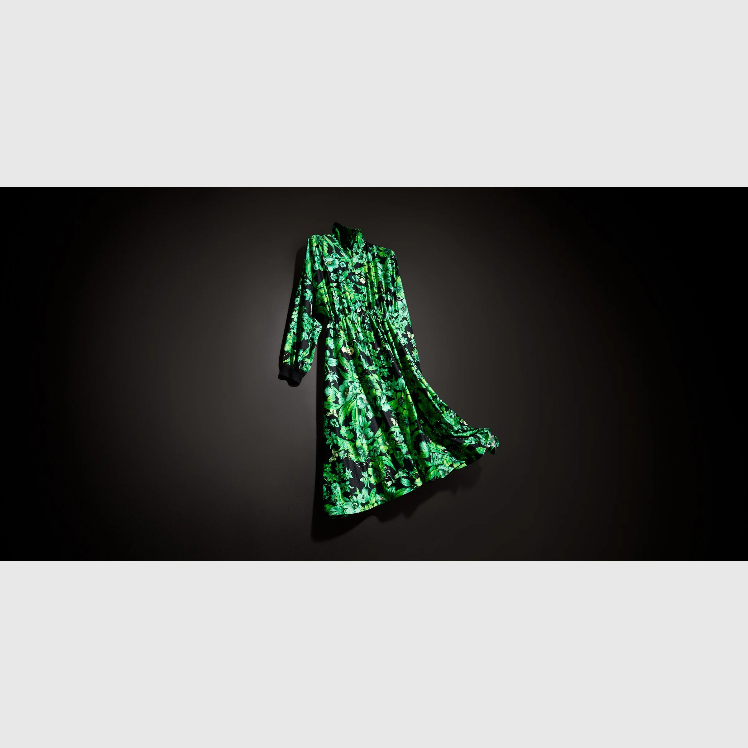 Printed shiny stretch silk long dress - 1