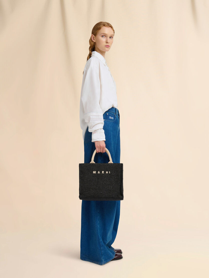 SMALL BLACK RAFFIA TOTE BAG - 2