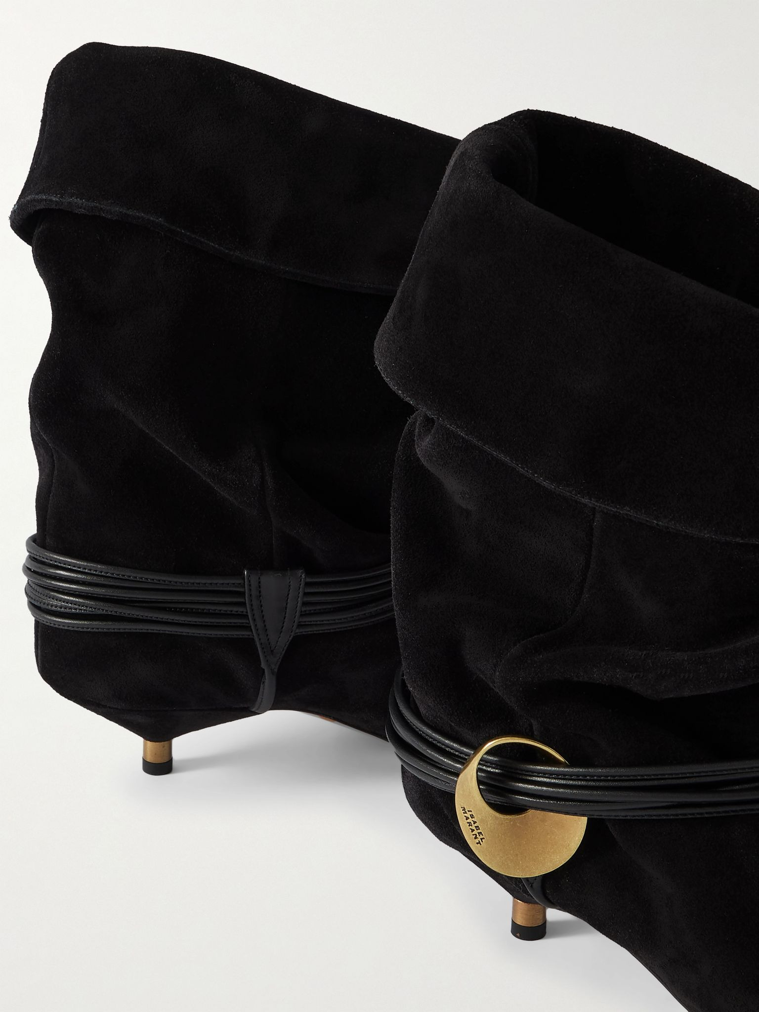 Edrika leather-trimmed embellished gathered suede ankle boots Black - 4
