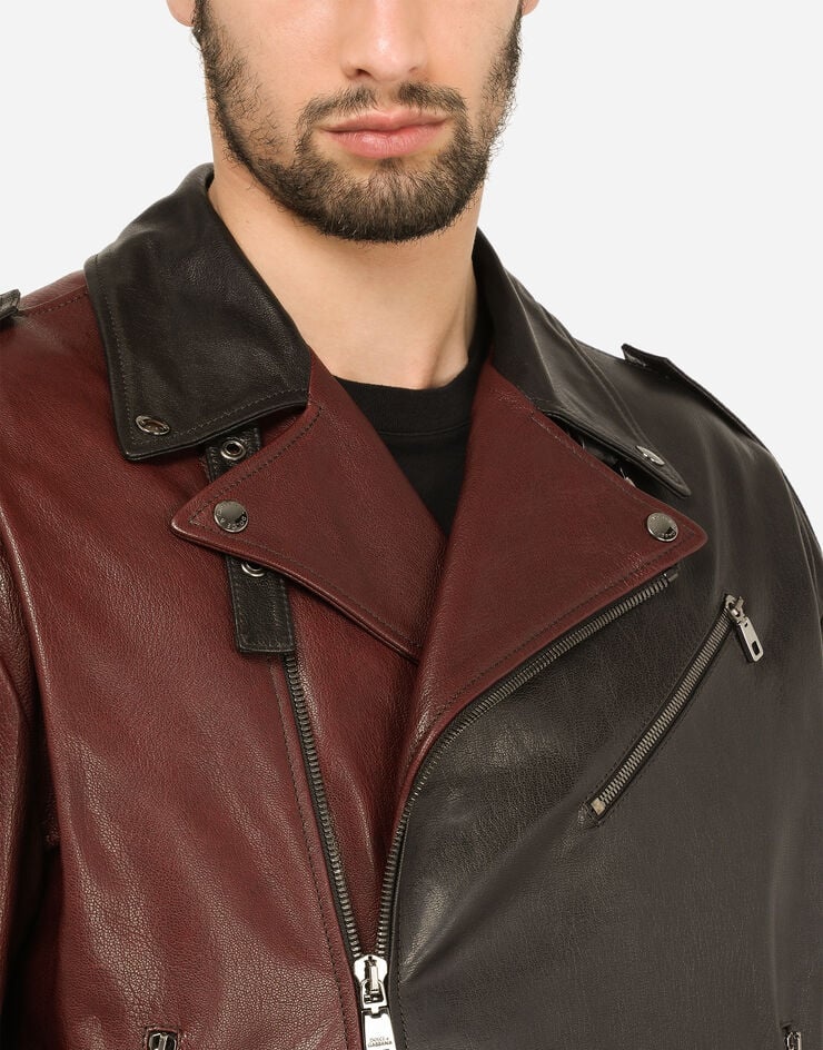 Two-tone leather biker jacket - 5