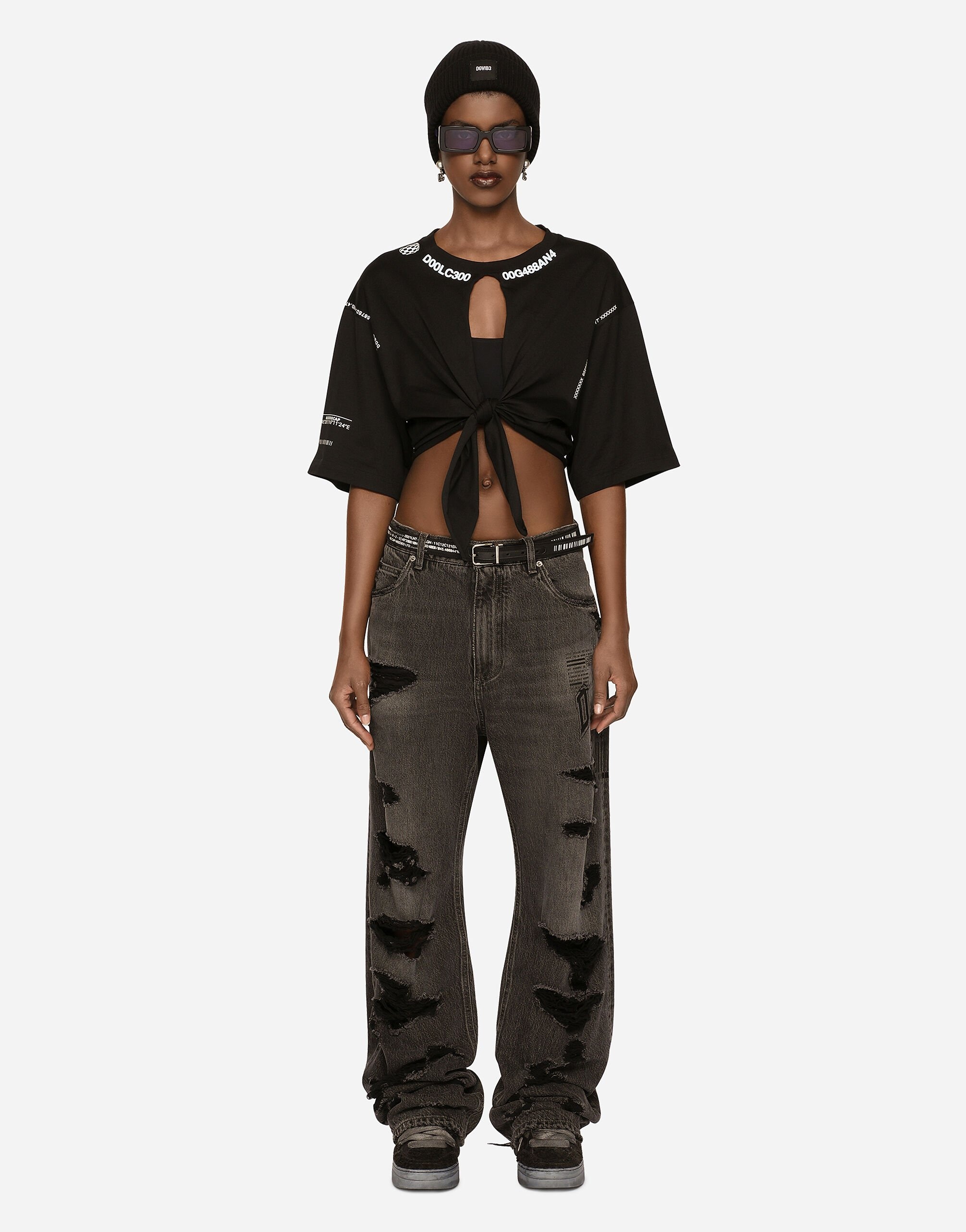 Wide-leg denim jeans with ripped details and abrasions DGVIB3 - 3