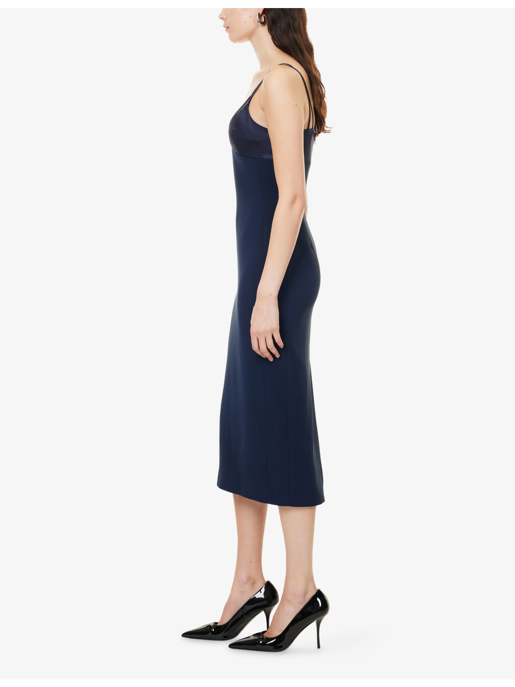 Shoulder-Straps Split Stretch-Woven Midi Dress - 3