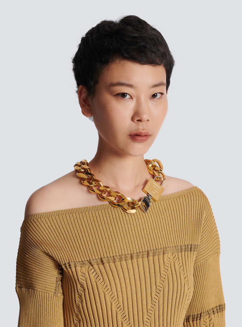 Balmain Brass padlock necklace outlook
