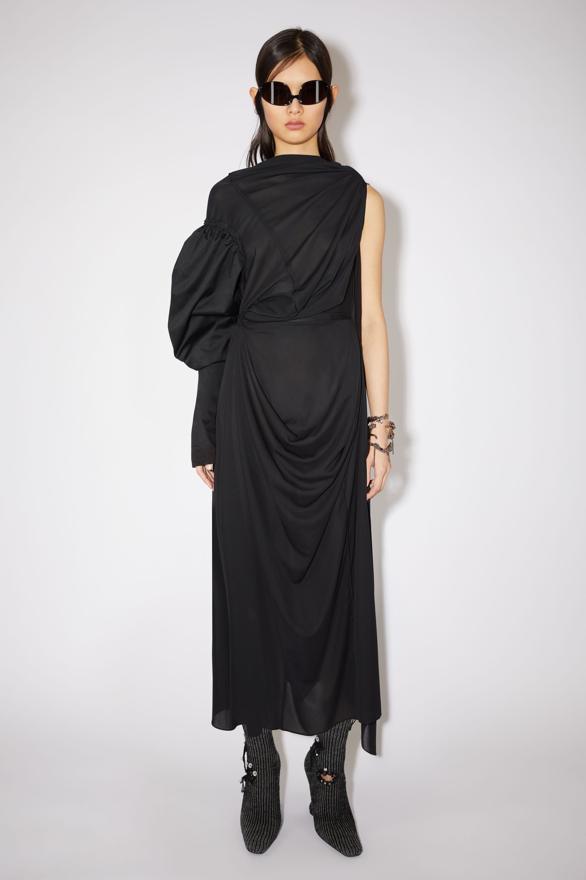 Asymmetric knotted scarf dress - Black - 2
