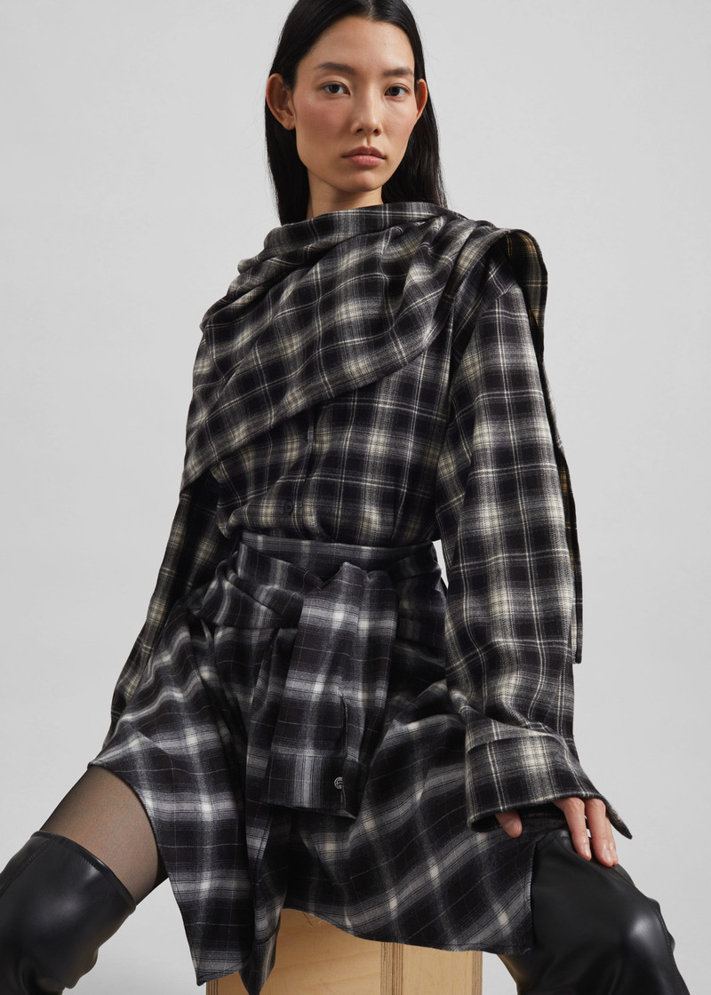 Rue Scarf Shirt - Black Plaid 6
