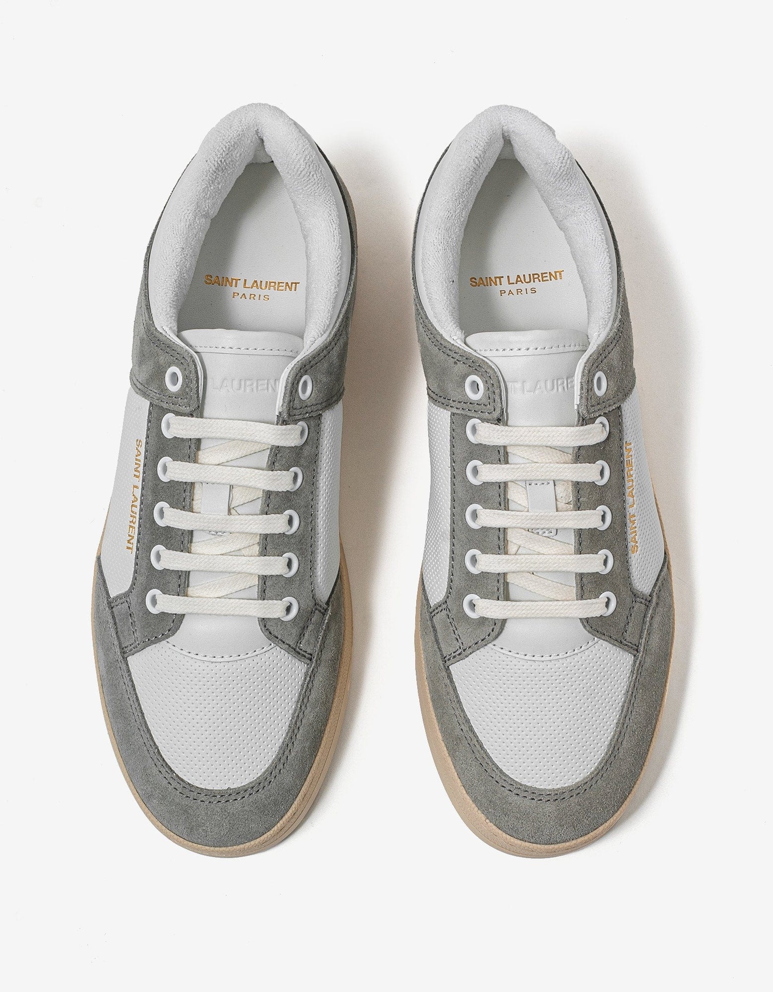 White & Grey SL/61 Leather Trainers - 5