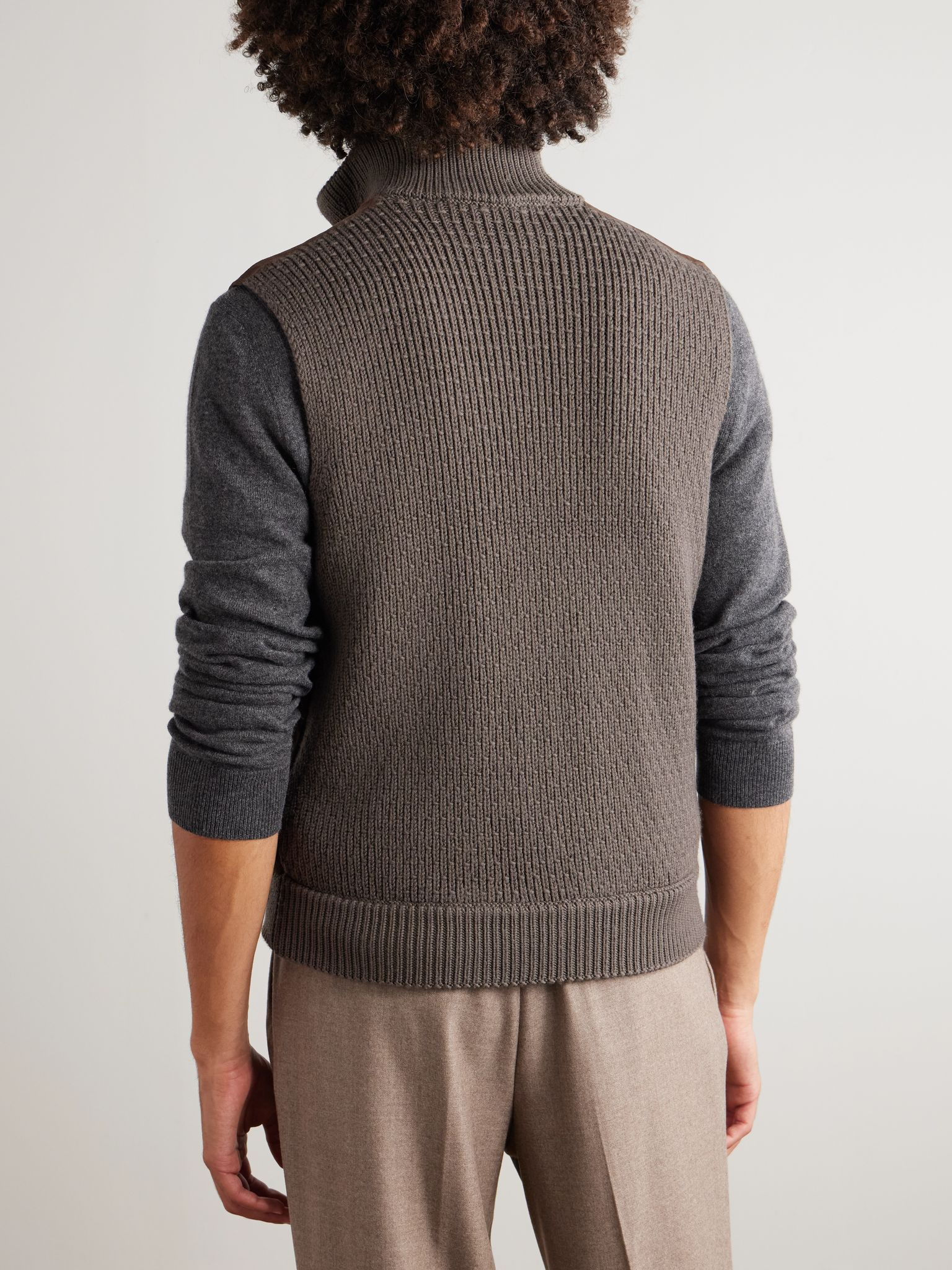 Padded Suede and Ribbed Wool Gilet Brown - 4