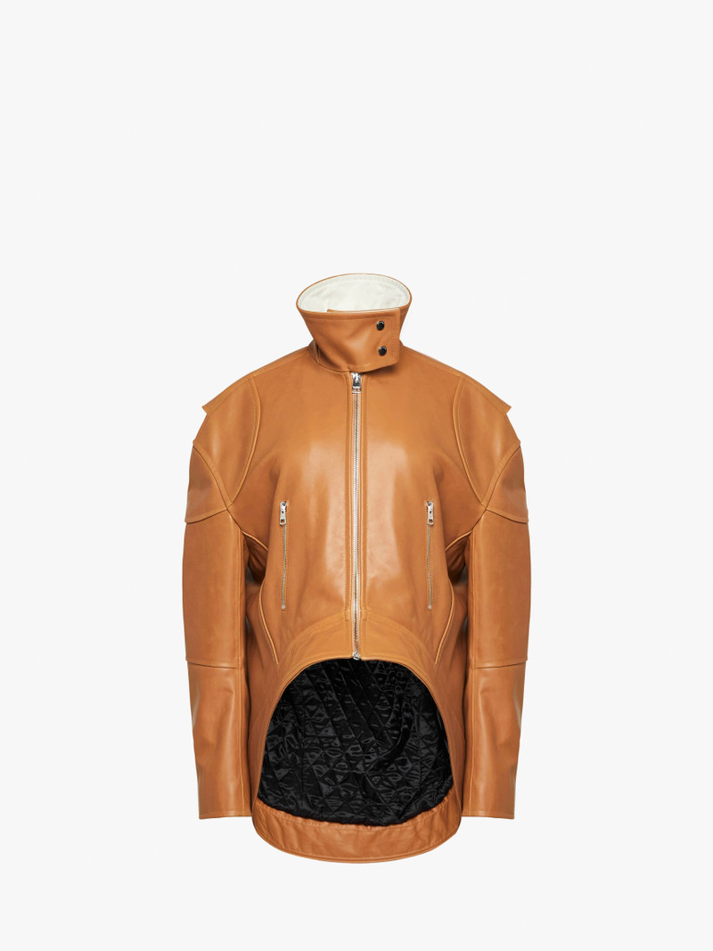 CURVED LEATHER HEM HIGH NECK JACKET 1