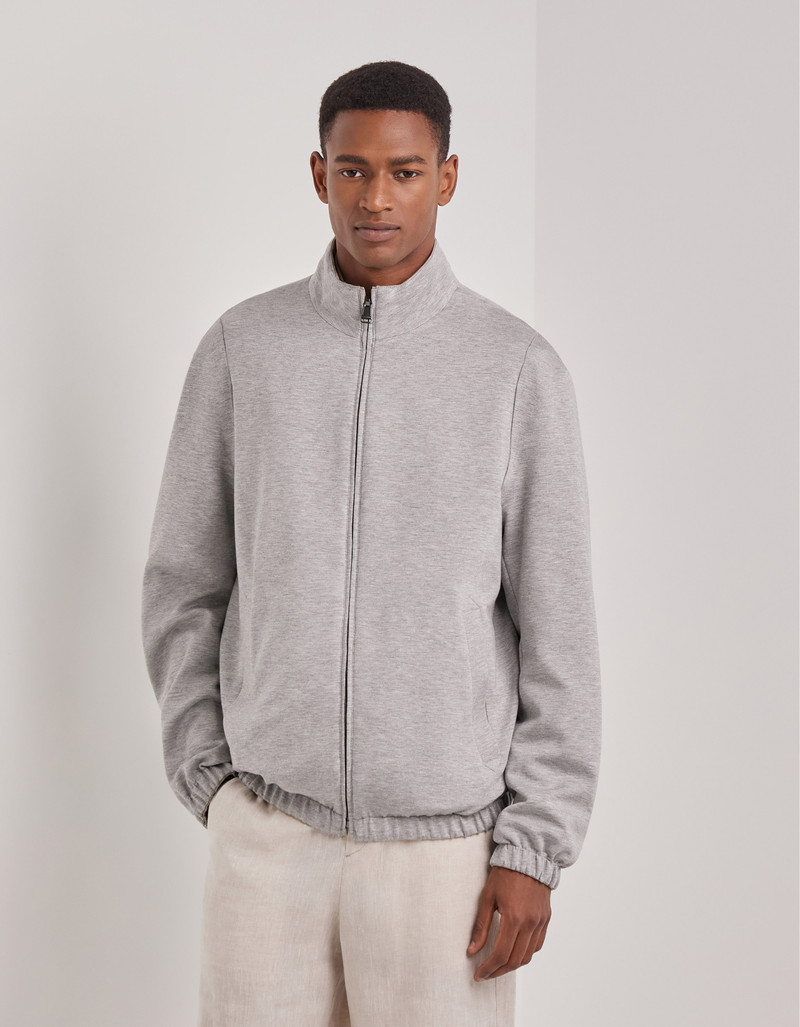 CARAMEL MIXED-MATERIAL ULTRALIGHT SUEDE BOMBER JACKET WITH KNIT INSERTS 103