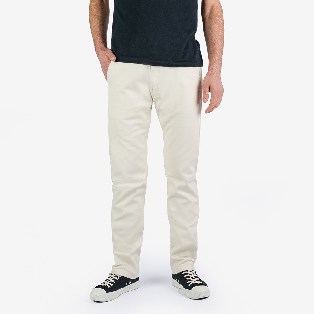 IH-727-IVO 9oz Mercerised Selvedge Cotton Medium/High Rise Tapered Chinos - Ivory - 2