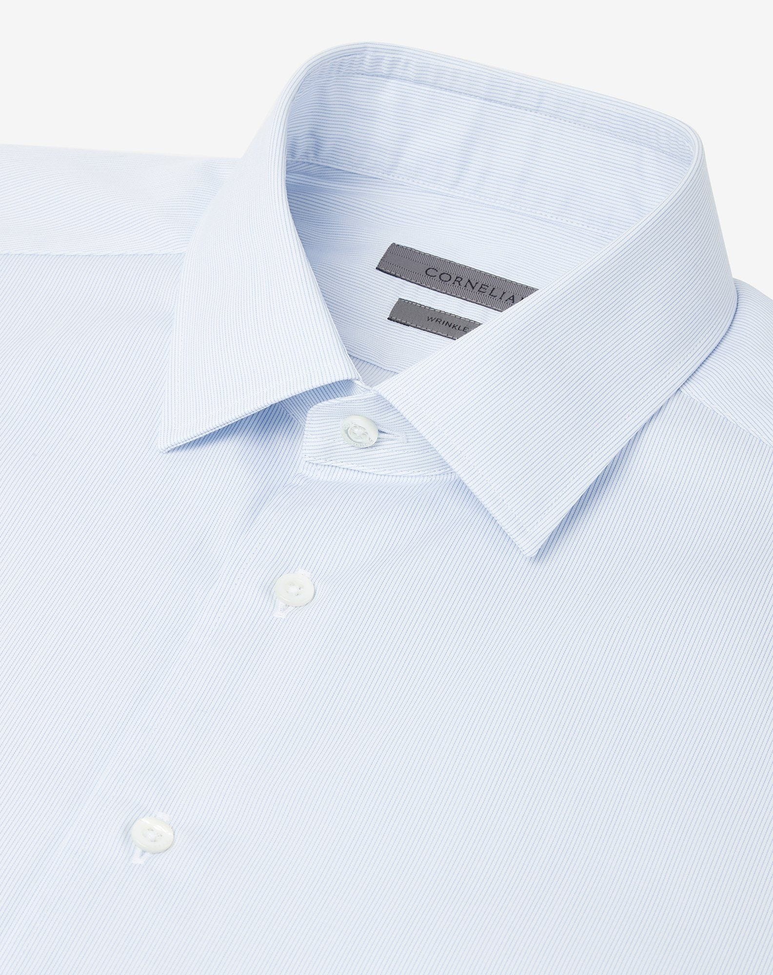 Wrinkle-free cotton shirt with white/light blue micro stripes - 4