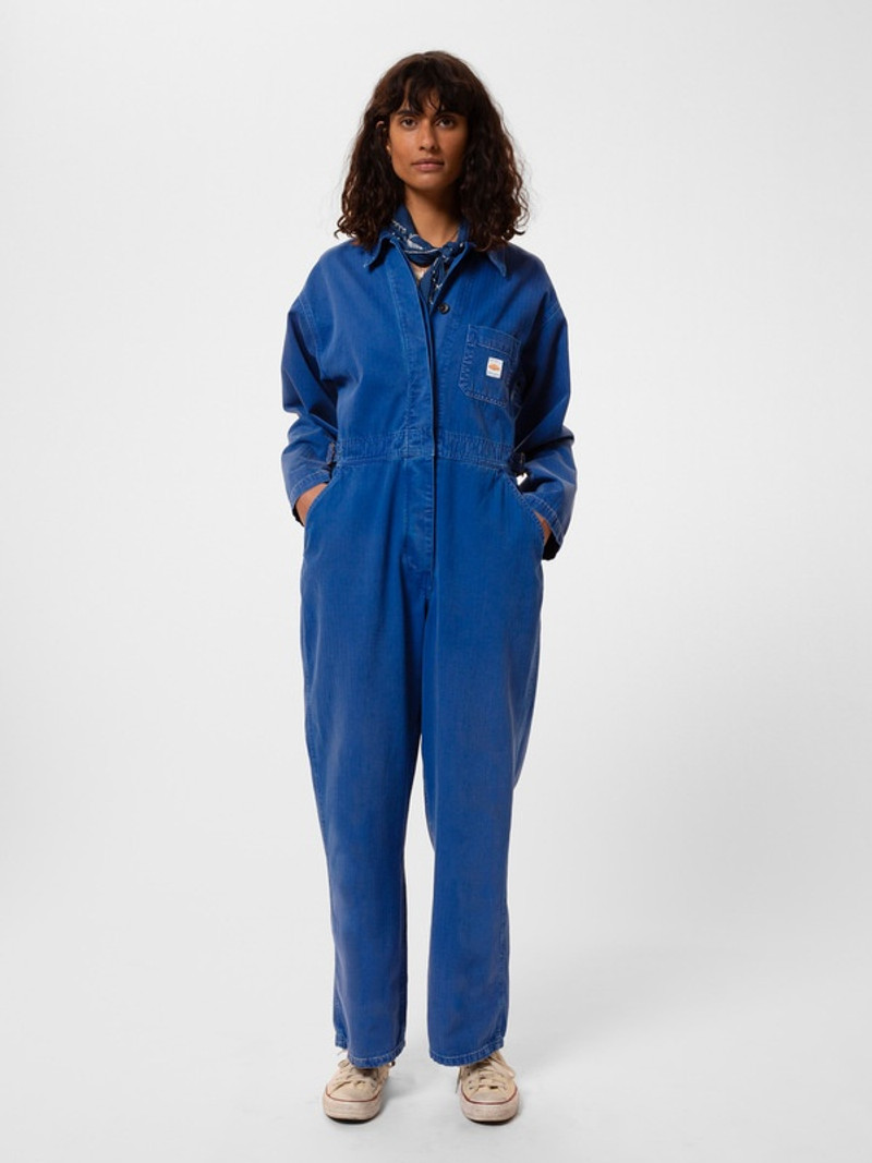 Ella Herringbone Boilersuit Blue 3