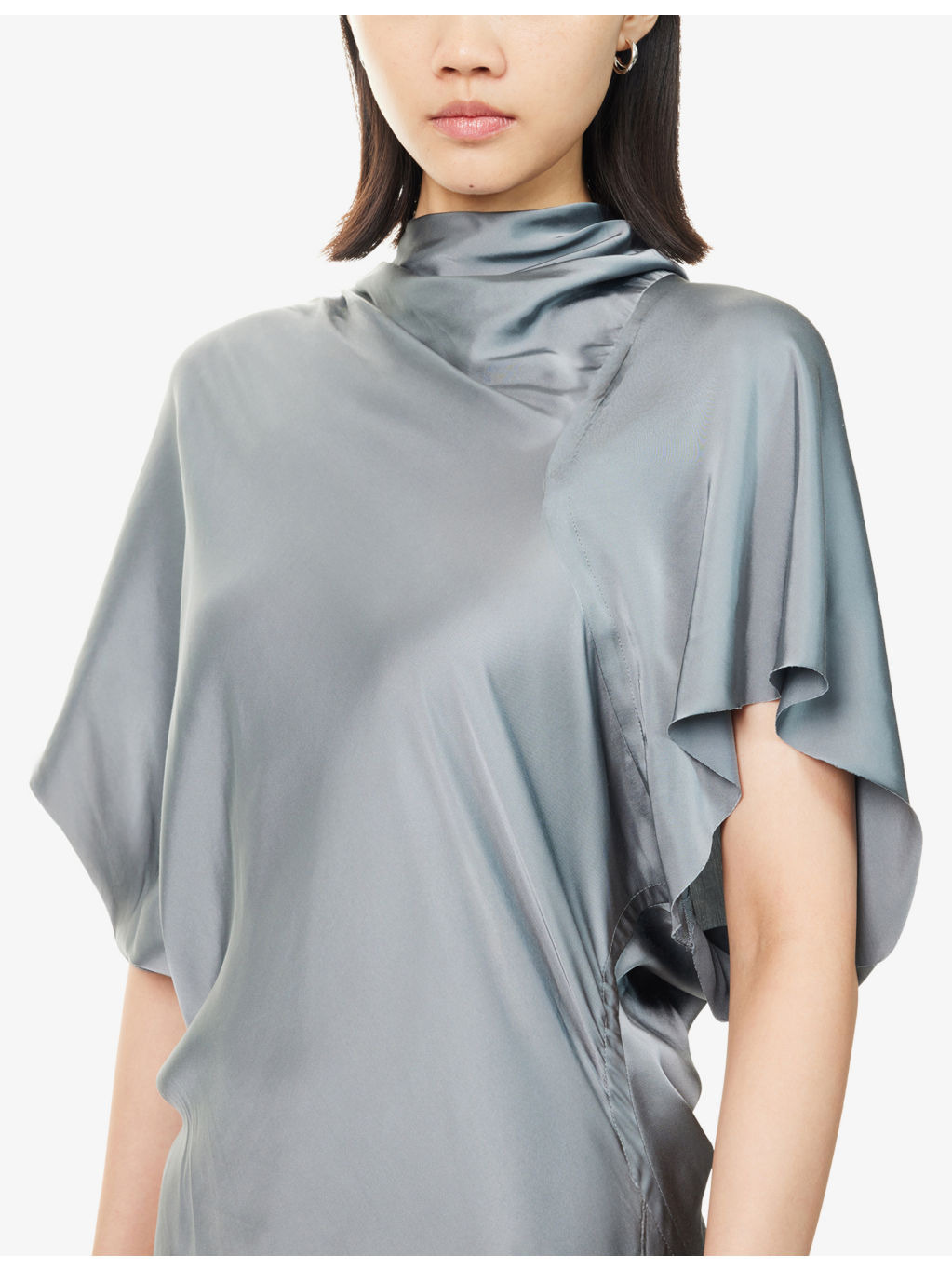 Seb Short-Sleeve Draped Satin Midi Dress - 5