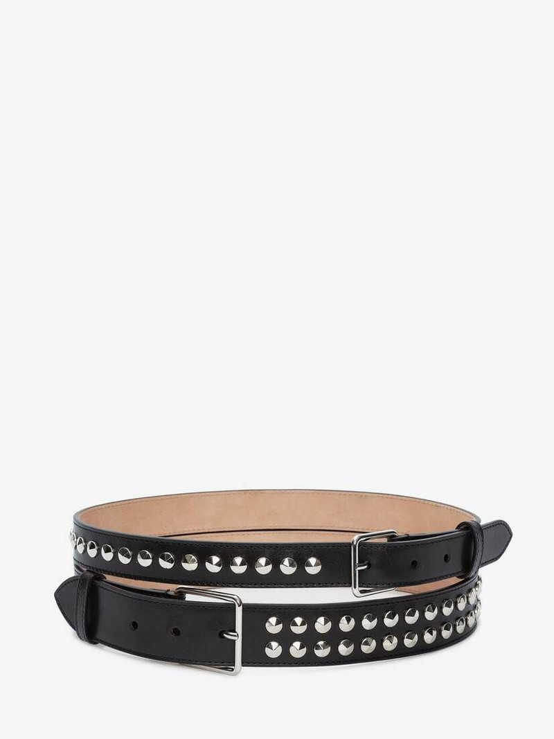 Studded Double Belt in Black - 1