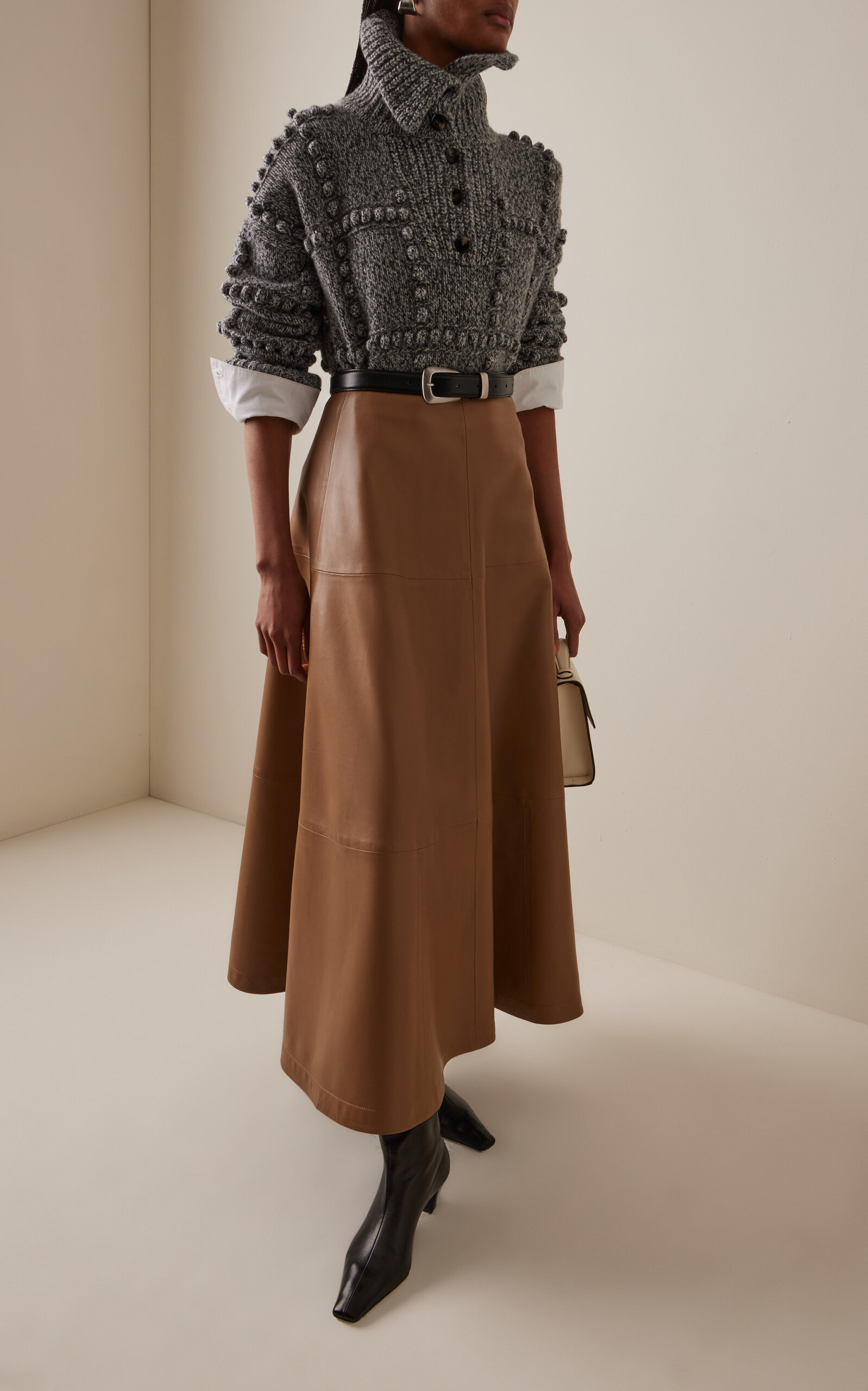 Varda Leather Midi Skirt brown - 2