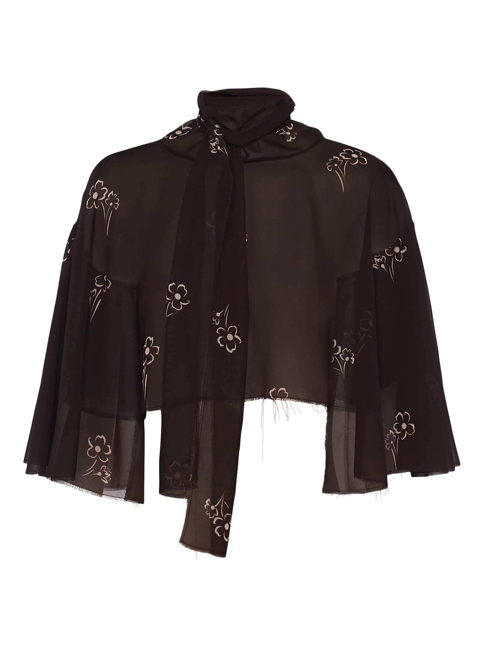 Women's Print Georgette Cape - Dark Red - 1